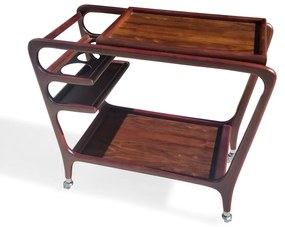 Carrinho Bar Vintage Tampo Bandeja Suporte para 3 Garrafas Estrutura Madeira Maciça Eucalipto Design Retrô com Rodízios