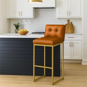 Banqueta Cozinha Alta com Encosto Industrial Dourado Lirina PU C05 - D'Rossi - Whisky