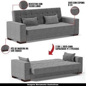 Sofá Cama Decorativo 210cm Beesley Linho Grafite G19 - Gran Belo