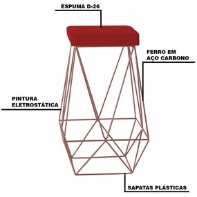 Kit 2 Banqueta Decorativa Kathy Base Bronze Suede Vermelho G41 - Gran Belo