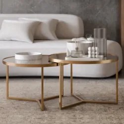 Mesa de Centro Pés Metálicos Kit 2 Thor Espelho/Dourado E05 - Mpozenat