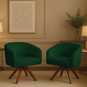 Poltrona Sala Base Giratória Madeira Kit 2 Arielle Bouclê Azul D03 - D'Rossi