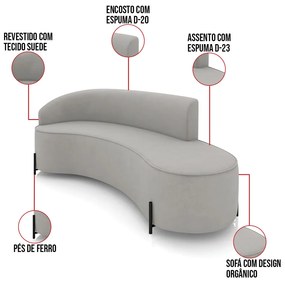 Sofá 4 Lugares Orgânico 220cm Pé Ferro Preto Morgan Suede D03 - D'Rossi - Cinza