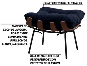 Puff Decorativo Sala de Estar Abel Base de Madeira Preto Veludo Azul G41 - Gran Belo