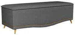 Calçadeira Baú Casal 140cm com Tachas Imperial J02 Veludo Cinza - Mpoz