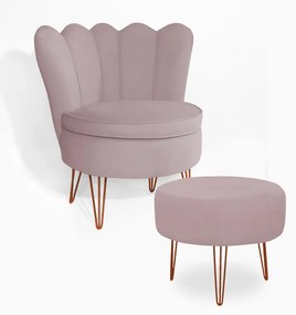 Poltrona Decorativa Dália com Puff Chloe Hairpin Legs Bronze Veludo Crepe