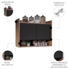 Armário de Cozinha Aéreo 71cm 2 Portas 1 Nicho Ceci Z34 Freijó/Preto -