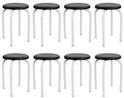 Kit 8 Banquetas Baixas Empilháveis em Aço Maviê Sintético Preto/Branco