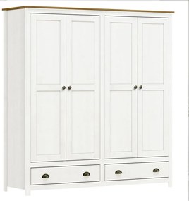 Guarda Roupa Madeira Maciça 4 Portas Osiris 2 Gavetas Branco/Freijó G74 - Gran Belo