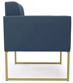 Kit 1 Sofá Namoradeira e 1 Poltrona Elisa Suede Base Metálica Industrial Dourado - D'Rossi - Azul Marinho