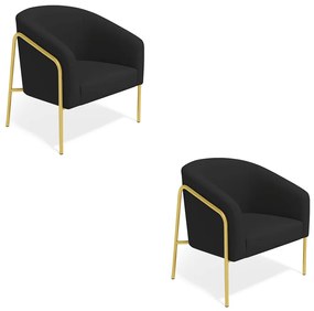 Poltrona Sala Industrial Alta Dourado Kit 2 Stella Veludo D03 - D'Rossi - Preto