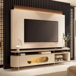 Painel TV 85 Pol e Rack Bancada Dalya Off/Castanho H01 - Mpozenato