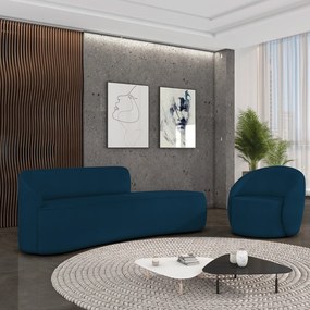 Sofá 4 Lugares Orgânico 220cm Morgan e Poltrona Lua Bouclê Azul D03 - D'Rossi