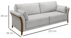Sofá Living 3 Lugares 222cm Pés Madeira Roya Z32 Veludo Cinza - Mpozen