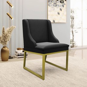 Cadeira Sala de Jantar Industrial Dourado Kit 4 Liz Suede D03 - D'Rossi - Preto