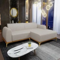 Sofá 245cm 4 Lugares com Chaise Direito Pés Gold Molino C-107 Linho Be
