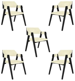 Kit 5 Cadeiras Sala de Jantar e Jogos Carteados Madeira Maciça Poker PU OffWhite/Preto G42 - Gran Belo