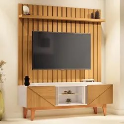 Painel Para TV 60 Pol. Like e Rack Bancada Lilli H01 Off White/Cinamom