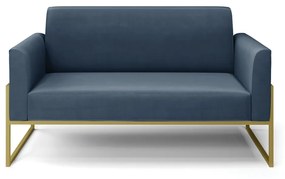 Sofá Namoradeira Base Industrial Alta Dourado Marisa Suede D03 - D'Rossi - Azul Marinho