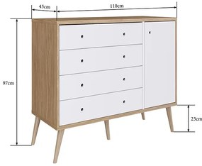 Comoda Infantil Retrô 04 Gavetas 1 Porta Pés Palito - Branco/Itapua