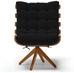 Poltrona Giratória Costela Linho Preto Base de Madeira MA30 M11 - D'Rossi