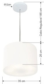 Lustre Pendente Cilíndrico Md-4211 Cúpula em Tecido 35x25cm Branco - Bivolt
