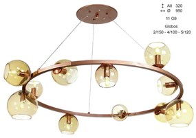 Pendente Solênio Redondo Ø95X32Cm Globo Aberto Ø10Cm / Ø12Cm / Ø15Cm 1... (CHAMPANHE, AMBAR)