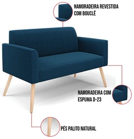 Namoradeira e 2 Poltronas Pé Palito Natural Marisa Bouclê D03 - D'Rossi - Azul