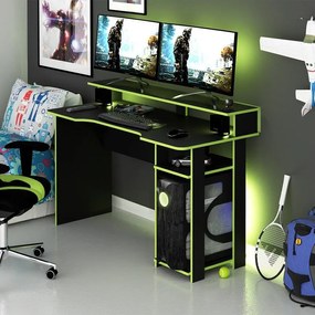 Mesa Gamer Escrivaninha Tecno nicho Preto Verde