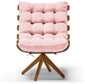 Poltrona Giratória Costela Suede Base de Madeira MA30 M11 - D'Rossi - Rosa Bebê