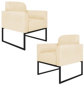Kit 2 Poltronas Decorativas Isabella Base Industrial Suede Bege/Preto G19