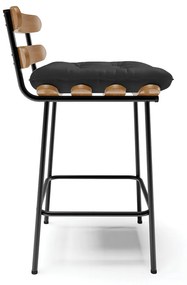 Kit 04 Banquetas Costela Corino Preto Base Metálica Preto - D'Rossi