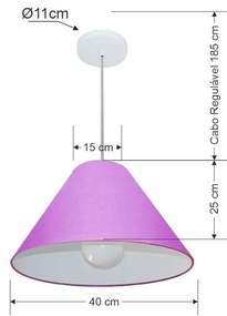 Lustre Pendente Cone Md-4078 Cúpula em Tecido 25/40x15cm Lilás - Bivolt