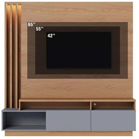 Estante Home Sala de Estar 180cm Filipina Led G73 - Gran Belo - Freijó/Cinza