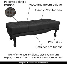 Recamier Decorativo 160cm Loewe Veludo Pés de Madeira Preto G63 - Gran Belo