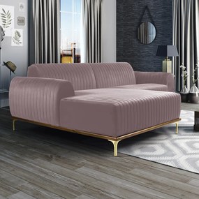 Sofá 3 Lugares Lisboa D07 com Chaise Esquerda 230cm Veludo Rosa - D'Rossi