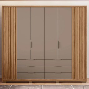 Guarda Roupa Essence Casal Ripado 6 Portas de Bater 6 Gavetas MDP Buriti/Fendi G11 - Gran Belo