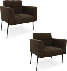 Poltrona Para Sala Pé Metal Preto Kit 2 Ana Suede Marrom - Ibiza