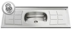 Balcão Gabinete Com Pia Inox 100cm 2 Portas 2 Gavetas Luziania Castanh