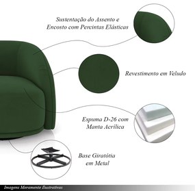 Kit 2 Poltronas Decorativas Jenny Base Giratória em Metal Preto Veludo Verde G45 - Gran Belo