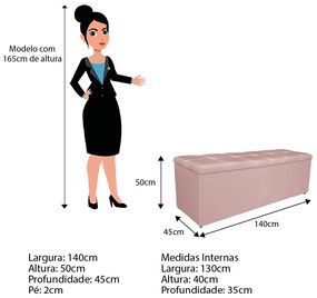 Calçadeira Estofada Manchester 140 cm Casal Suede Rosê - ADJ Decor
