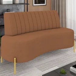 Sofá 2 Lugares 135cm Pés Aço Dourado Tamar Boucle Terracota Z08 - Mpoz