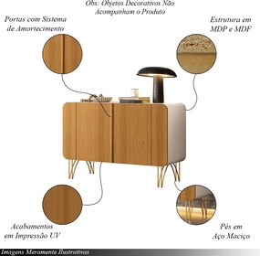 Buffet Decorativo Sala de Estar Bambino MDP/MDF Pés em Aço Off White/Cinamomo G26 - Gran Belo