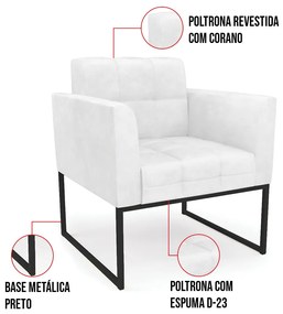Kit 1 Sofá Namoradeira e 1 Poltrona Elisa Corano Base Metálica Industrial Preto D03 - D'Rossi - Branco