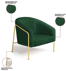 Poltrona Sala Industrial Alta Dourado Stella Bouclê D03 - D'Rossi - Verde