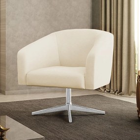 Poltrona Decorativa Giratória Cromada Stella Linho Bege D03 - D'Rossi