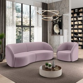 Conjunto Sofá Sala de Estar Bipartido 240cm e Poltrona Clarke Veludo Rosê G45 - Gran Belo