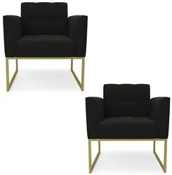 Poltrona Base Industrial Dourado Kit 2 Ana Suede Preto - Ibiza