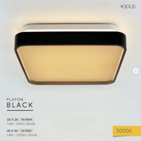 Plafon Black 12W Led 3000K 28X28X7,5Cm Ip20 Bivolt Preto | Opus Hm 800...