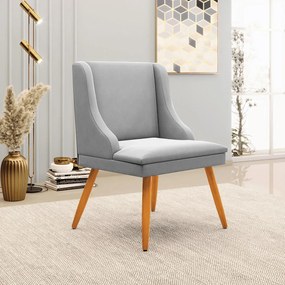 Kit 2 Poltronas Decorativas Pés Palito de Madeira Firenze Suede Cinza/Natural G19 - Gran Belo